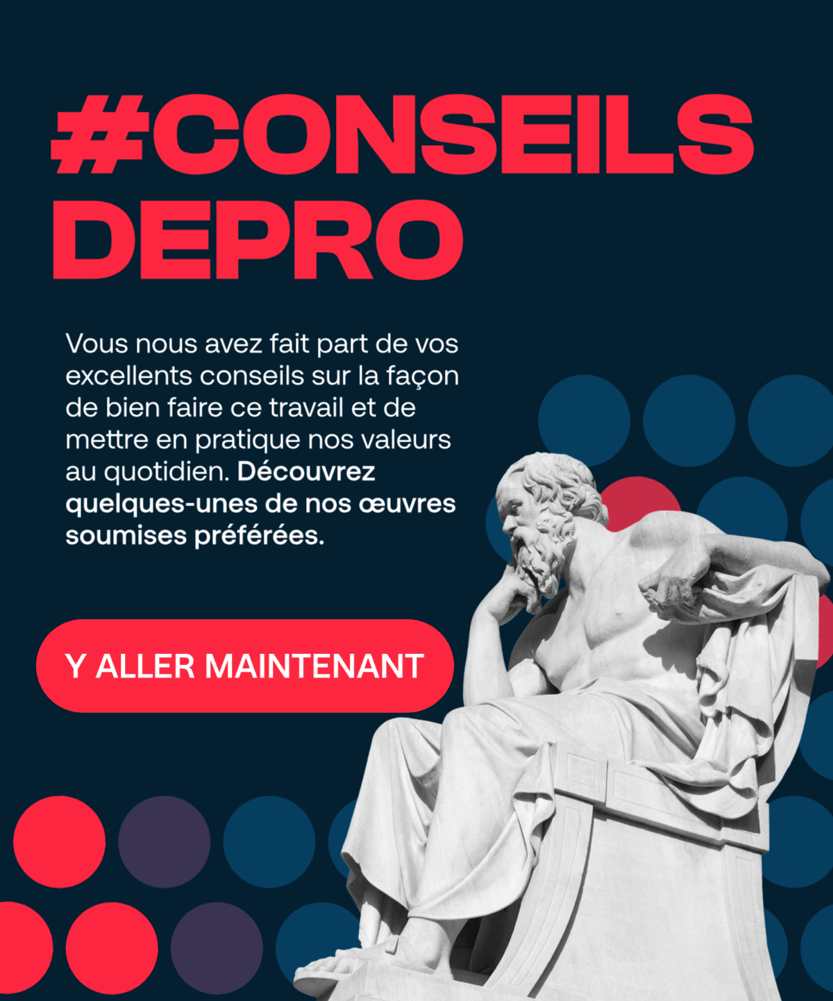 #ConseilsDePro. Vous nous avez fait part de vos excellents conseils sur la façon de bien faire ce travail et de mettre en pratique nos valeurs au quotidien. Découvrez quelques-unes de nos œuvres soumises préférées.